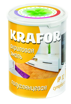 Купить Эмаль акриловая Krafor полуглянцевая супербелая  1 кг