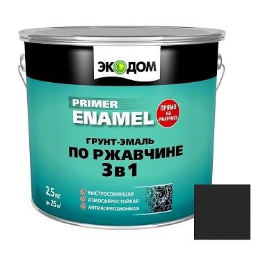 Купить Грунт-эмаль Экодом 3 в 1 по ржавчине черная RAL 9005 2,5 кг
