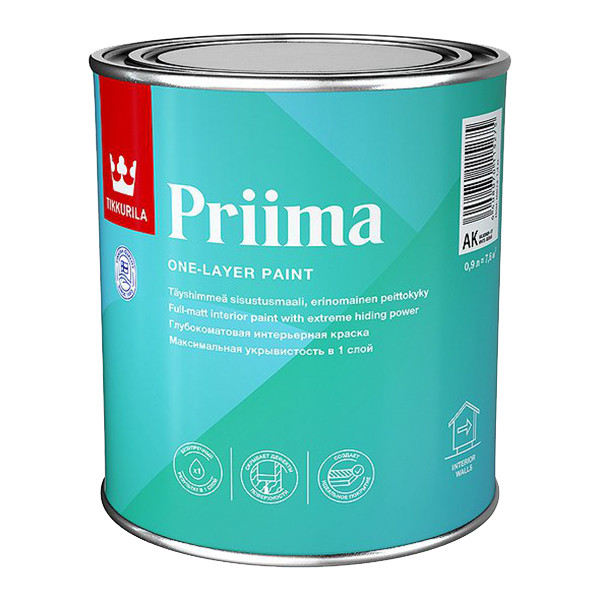 Купить Краска интерьерная Tikkurila Priima AK глубокоматовая 0,9 л
