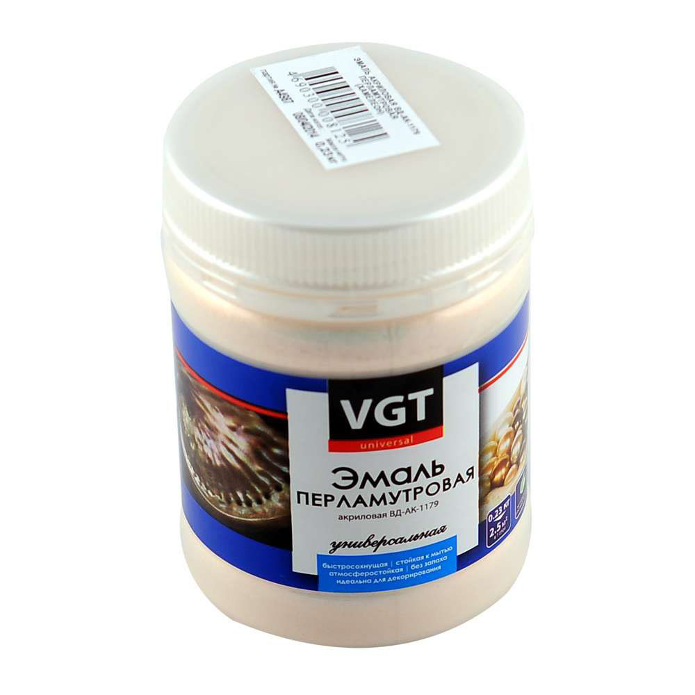 Купить VGT эмаль ВД АК 1179 универсальная "перламутровая" серебристо-белая 0,23 кг 11601924