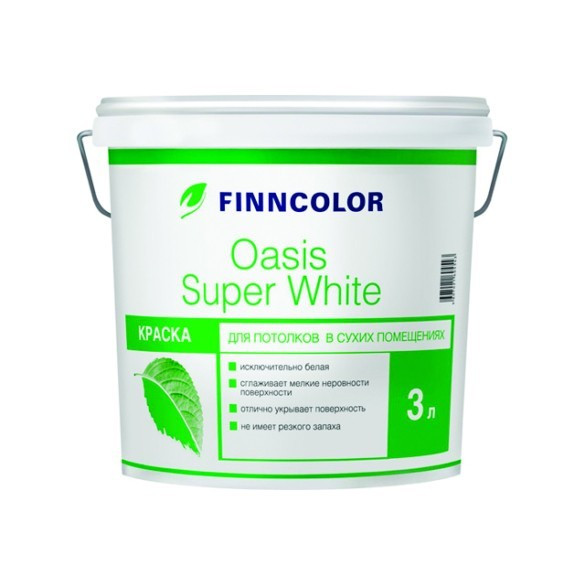 Купить Краска "OASIS SUPER WHITE"  3 л (1) для потолков "тикурилла"