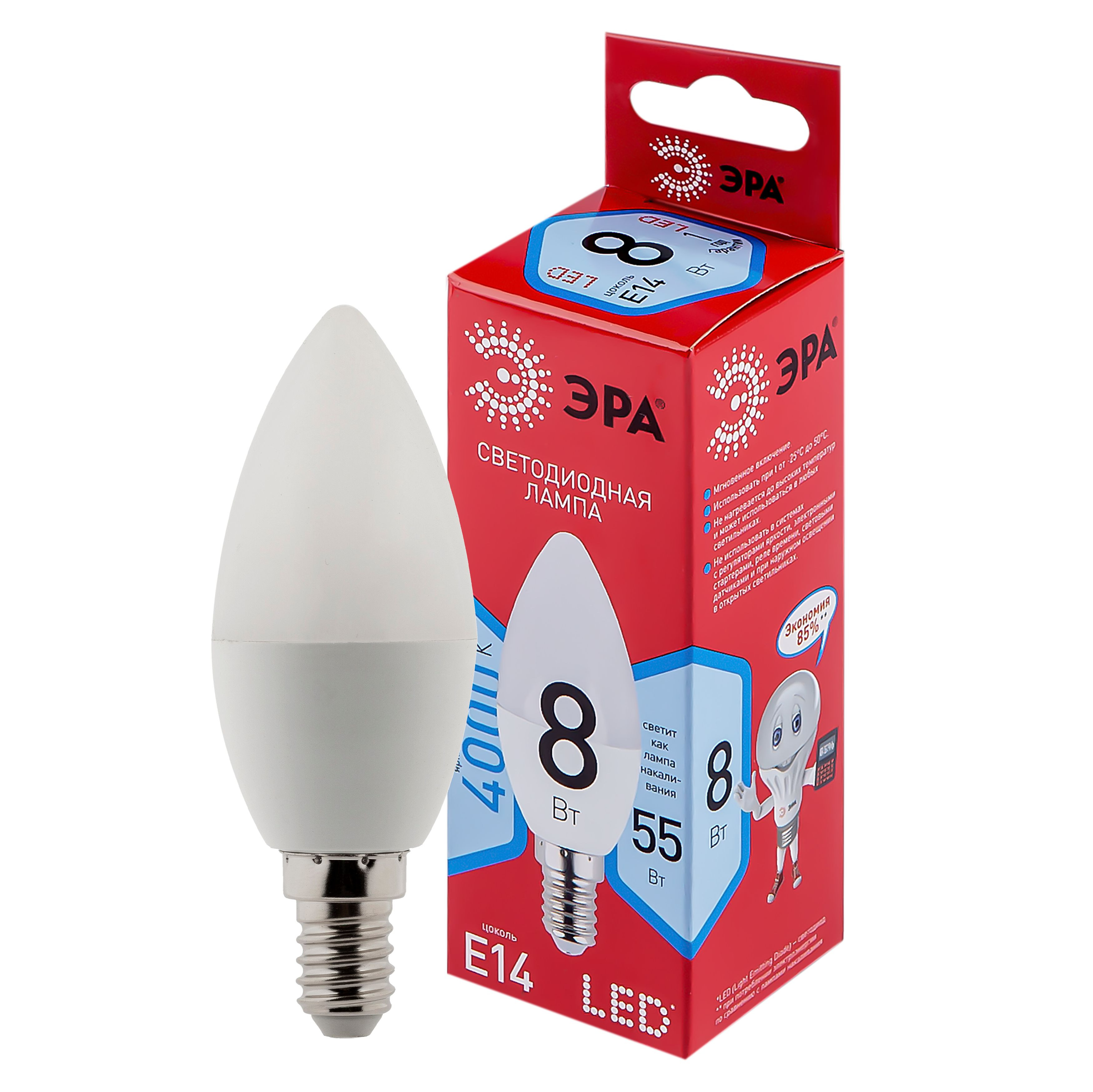 Купить Лампочка светодиодная ЭРА RED LINE LED B35-8W-840-E14 R E14 8 Вт свеча нейтральный белый свет