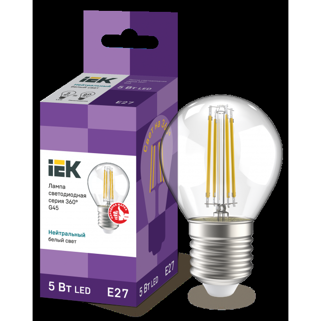 Купить Лампа светодиодная IEK G45 шар 5Вт 230В 4000К E27