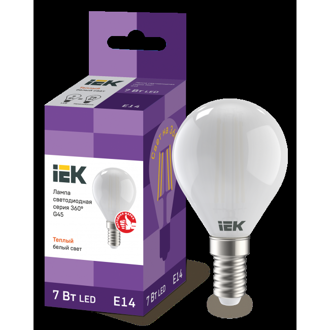 Купить Лампа светодиодная IEK G45 шар 7Вт 230В 3000К E14