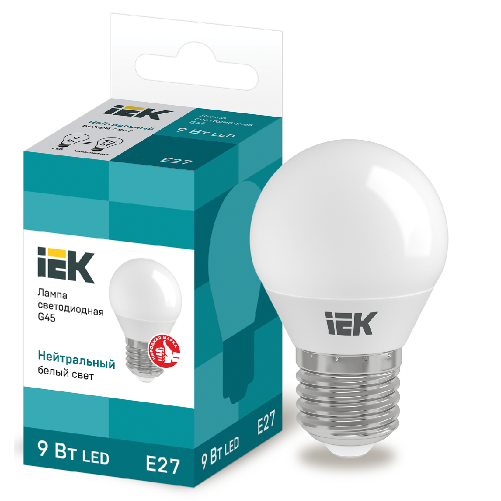 Купить Лампа светодиодная IEK G45 шар 9Вт 230В 4000К E27