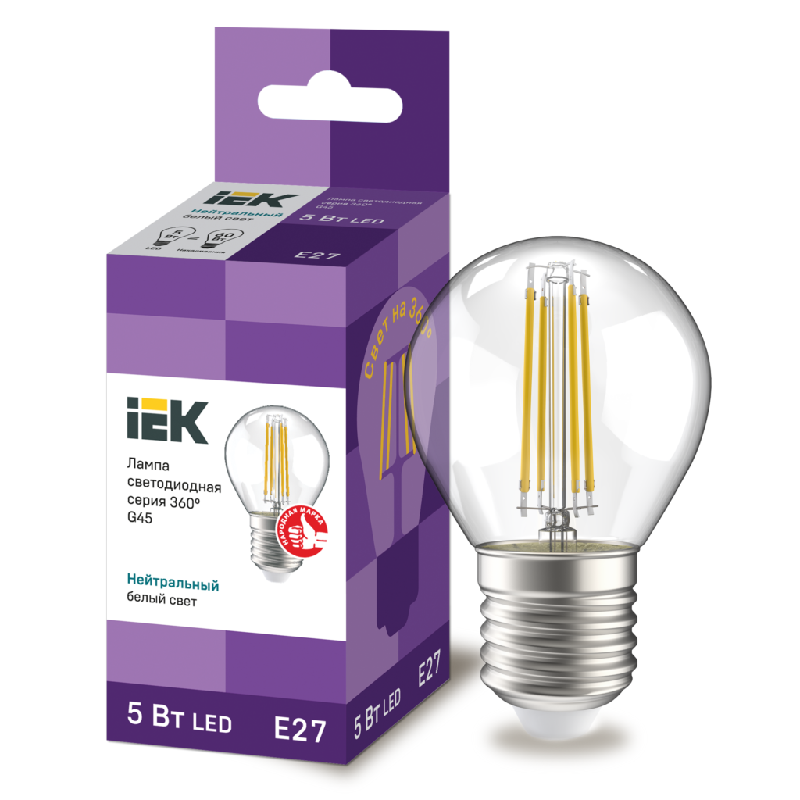 Купить Лампа светодиодная IEK 360 G45 шар 5Вт 230В 4000К E27