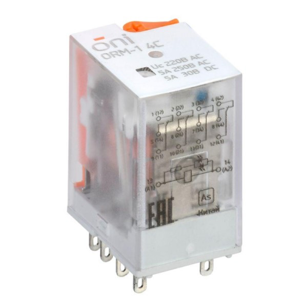 Купить Реле интерфейсное IEK ORM-1 4C ORM-1-4C-AC220V-L-B 5А со светодиодом и тестовой кнопкой
