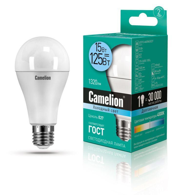 Купить Лампа светодиодная LED15-A60/845/E27 15Вт грушевидная 4500К E27 1320лм 220В бел. Camelion 12186