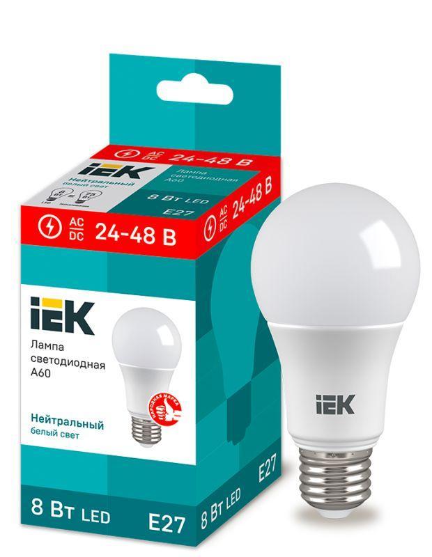 Купить Лампа светодиодная A60 шар 8Вт 24-48В 4000К E27 (низковольтная) IEK LLE-A60-08-24-48-40-E27
