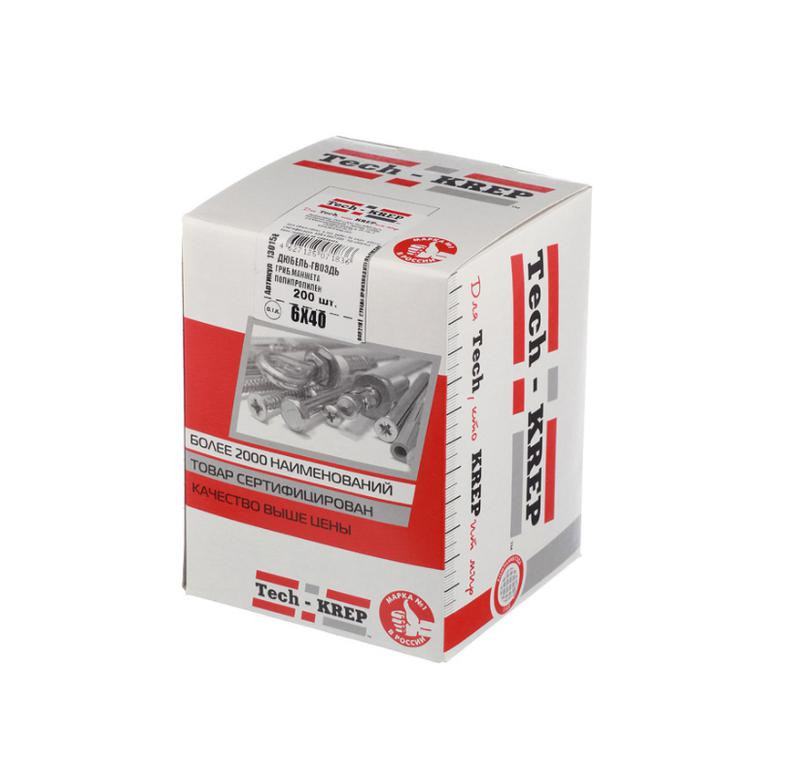 Купить Дюбель-гвоздь 6х40 с грибовидной манжетой полипропилен (уп.50шт) коробка Tech-Krep 112709