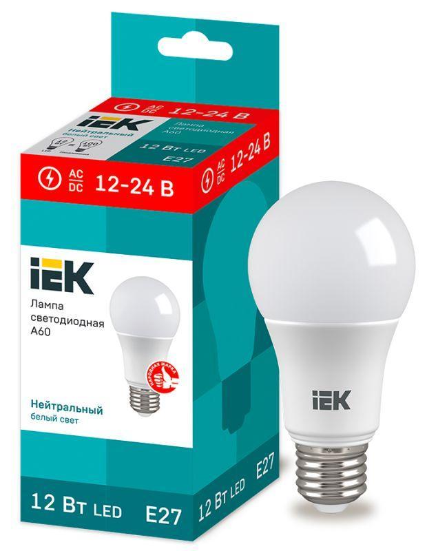 Купить Лампа светодиодная A60 шар 12Вт 12-24В 4000К E27 (низковольтная) IEK LLE-A60-12-12-24-40-E27