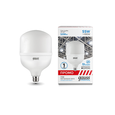 Купить Лампа светодиодная Gauss Elementary T160 55W 5250lm 6500K E27/E40 Promo LED 60436