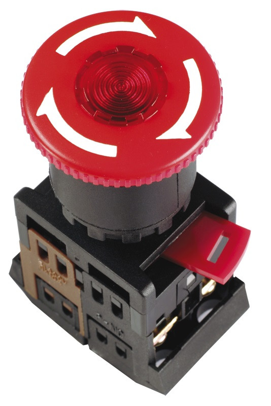 Купить Кнопка управления IEK ANE-22 Грибок d22 мм с фиксацией красный неон