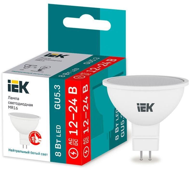 Купить Лампа светодиодная MR16 софит 8Вт 12-24В 4000К GU5.3 (низковольтная) IEK LLE-MR16-08-12-24-40-GU5