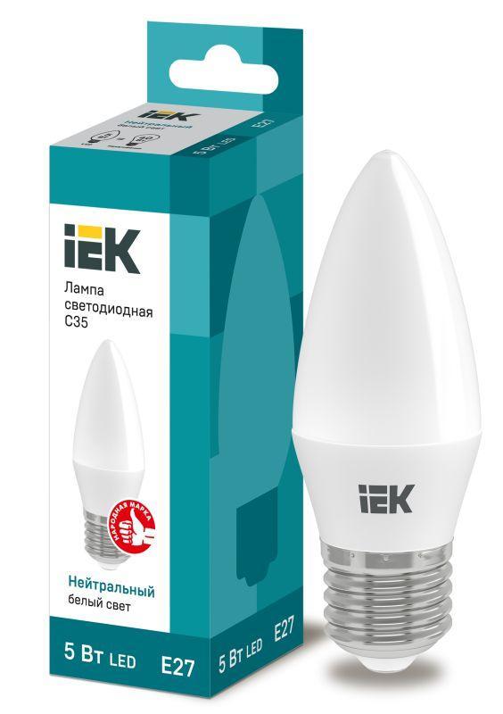 Купить Лампа светодиодная ECO C35 5Вт свеча 4000К бел. E27 450лм 230-240В IEK LLE-C35-5-230-40-E27