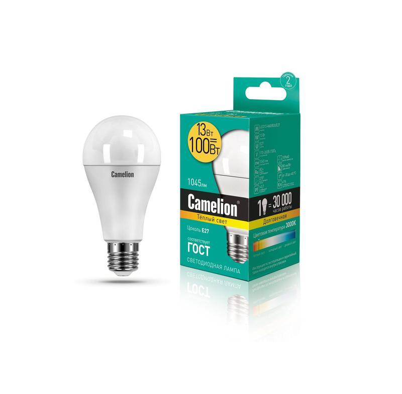 Купить Лампа светодиодная LED13-A60/830/E27 13Вт грушевидная 3000К тепл. бел. E27 1045лм 220-240В Camelion 12045