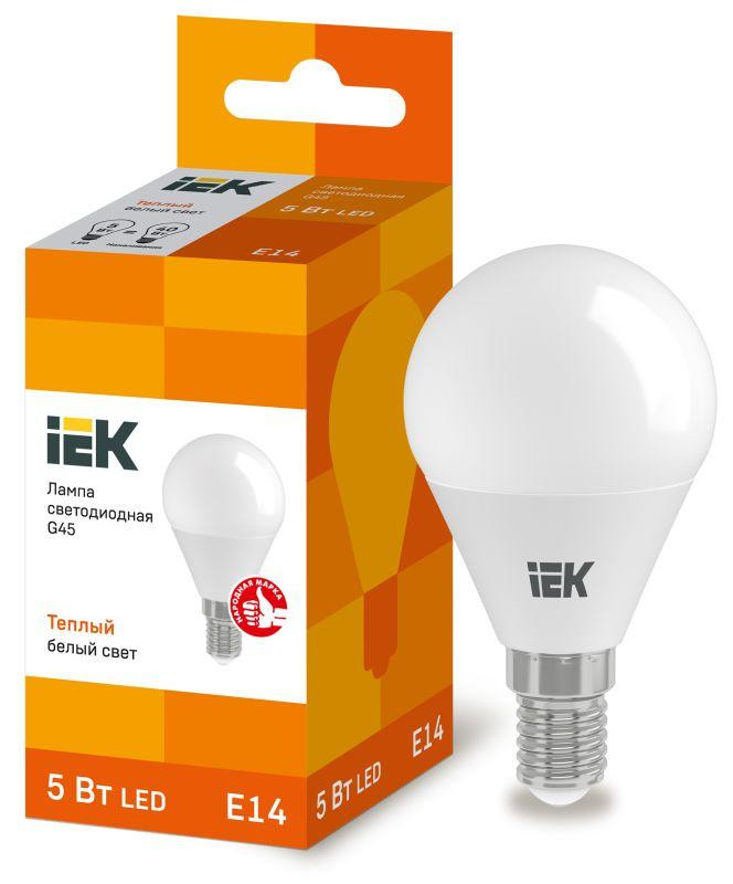 Купить Лампа светодиодная ECO G45 5Вт шар 3000К тепл. бел. E14 450лм 230-240В IEK LLE-G45-5-230-30-E14