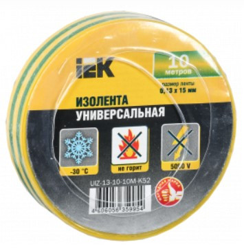 Купить Изолента ПВХ IEK UIZ-13-10-10M-K52 0,13х15мм 10м желто-зеленая