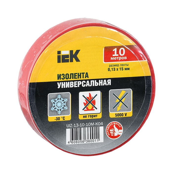 

Изолента ПВХ IEK UIZ-13-10-10M-K04 0,13х15 мм красная 10 м