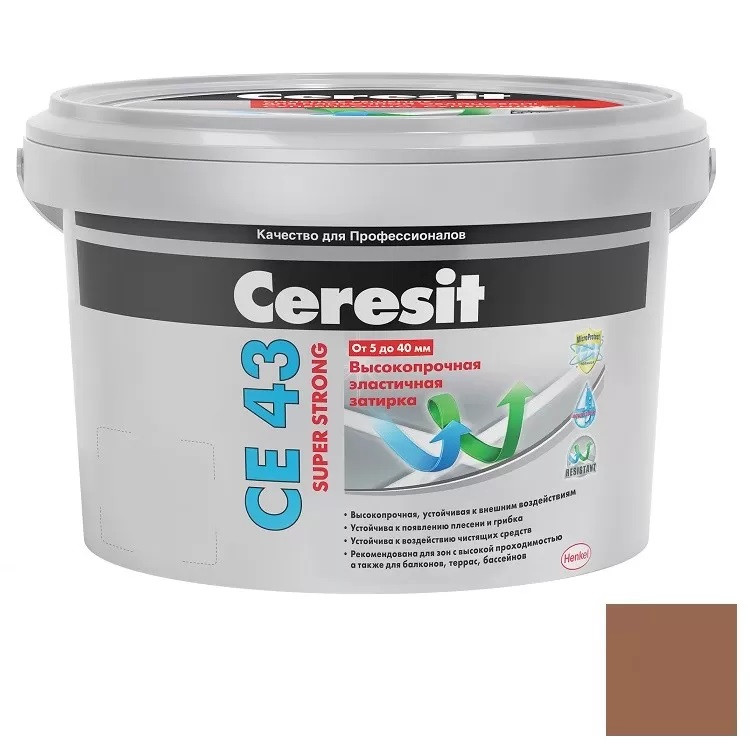 Купить Затирка цементная для швов Ceresit CE 43 Super Strong светло-коричневая 2 кг