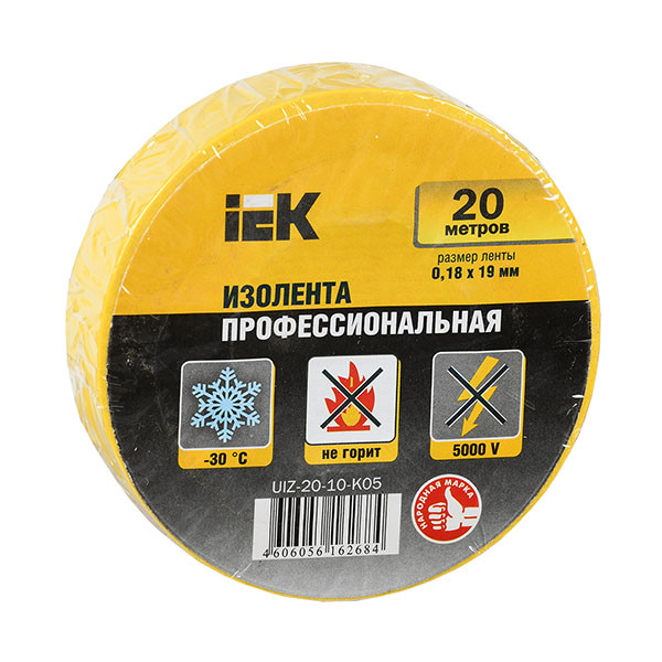 Купить Изолента ПВХ IEK UIZ-20-10-K05 0,18х19 мм желтая 20 м