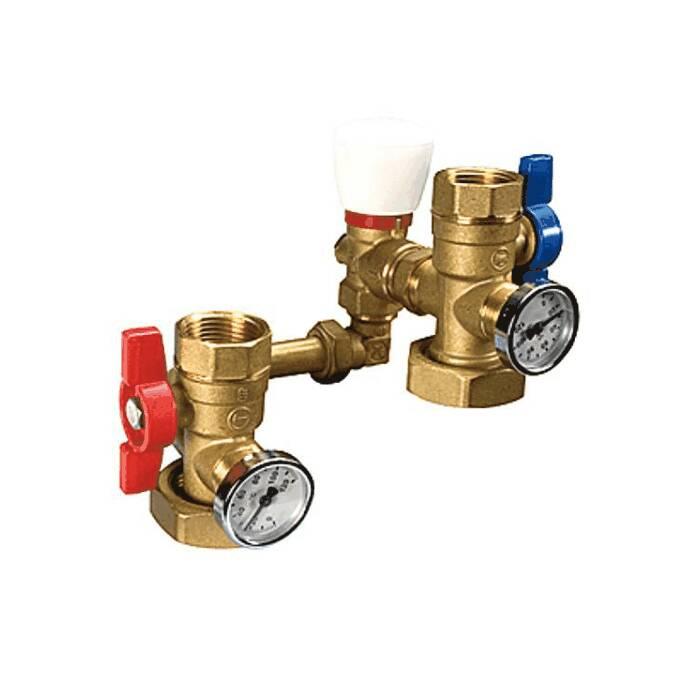 Купить Комплект разности давления с дифференциальным клапаном и 2 шаровыми кранами с термометрами Giacomini R284MY001