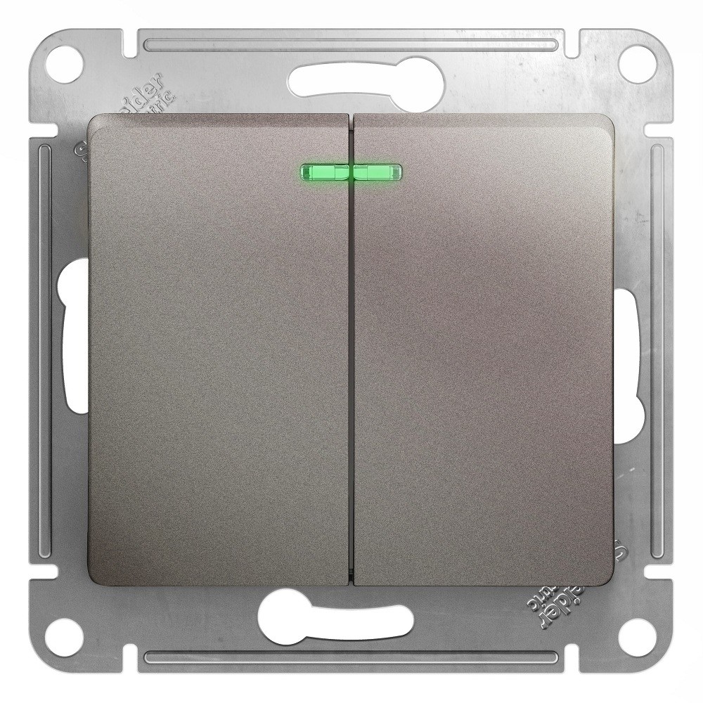 

Выключатель встраиваемый Schneider Electric Glossa GSL001253 двухклавишный с индикатором платина