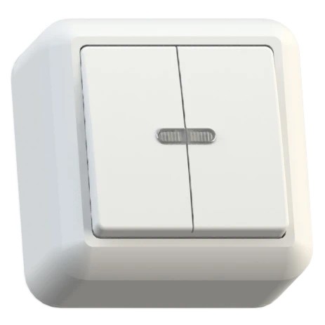 Выключатель накладной Кунцево-Электро Оптима А510-387 двухклавишный с подсветкой белый
