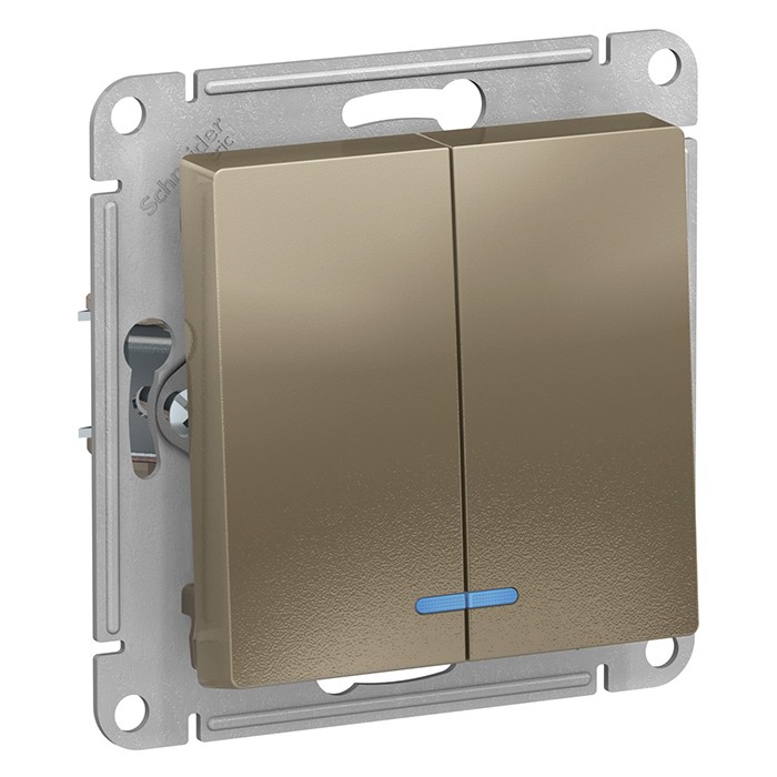 

Переключатель встраиваемый Schneider Electric AtlasDesign ATN000553 двухклавишный с индикатором шампань