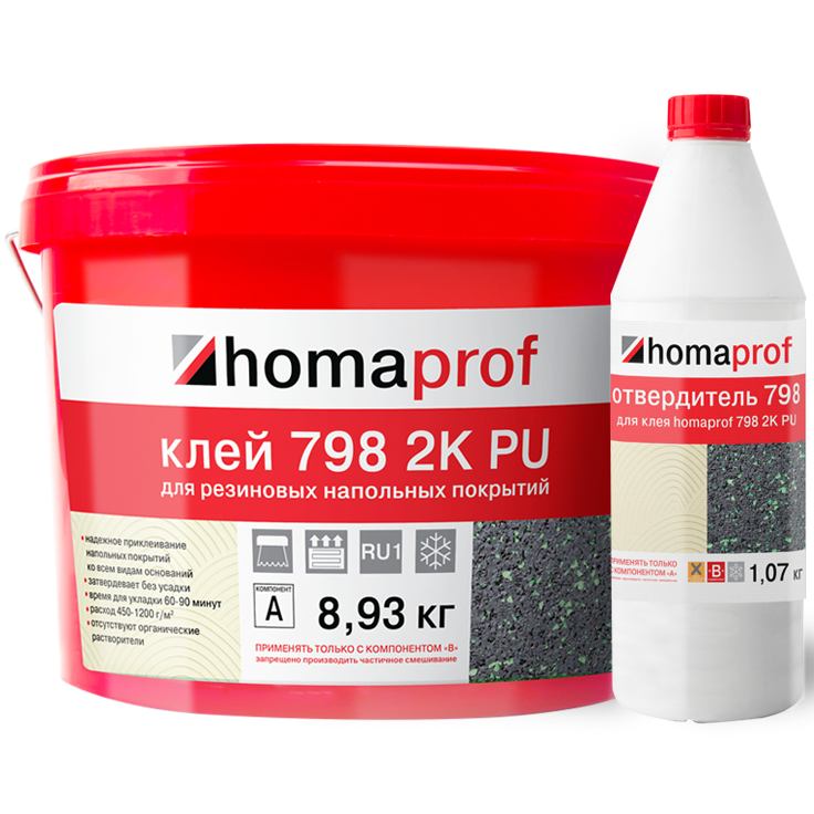 

Клей для напольных покрытий двухкомпонентный Homaprof 798 2K PU компонент А 8.93 кг компонент B 1.07 кг, Бежевый