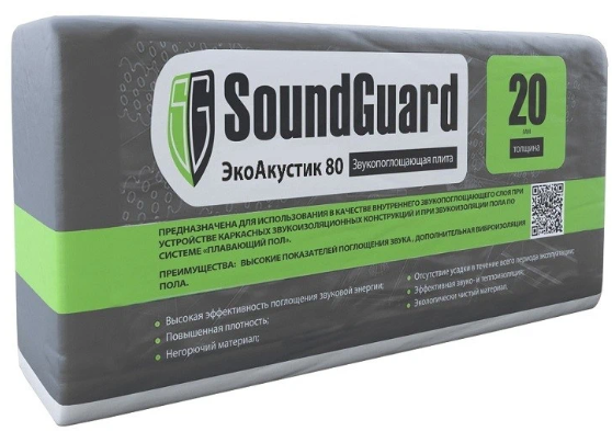 SoundGuard ЭкоАкустик 80 1250х600х20 мм, Плита звукопоглощающая