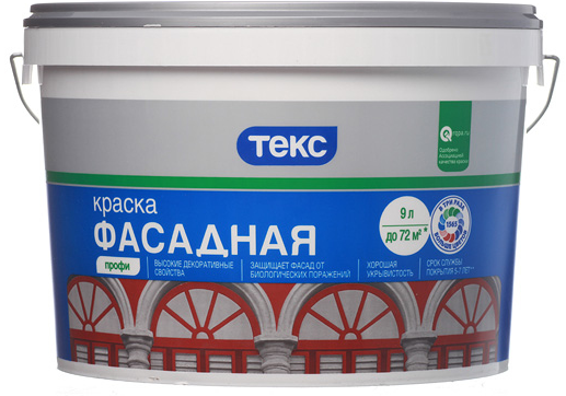 

Краска фасадная водно-дисперсионная Текс Профи основа D прозрачная 9 л, Прозрачный