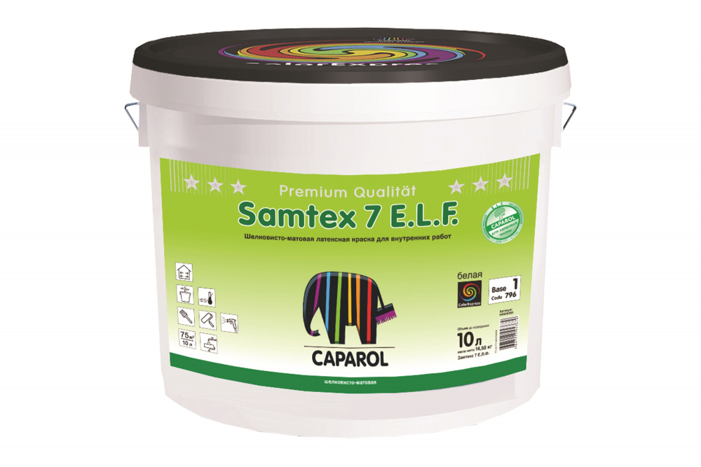 

Caparol Samtex 7 E.L.F. 10 л, Краска интерьерная водно-дисперсионная (белая шелковисто-матовая, Белый