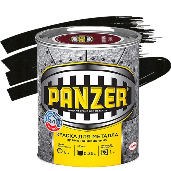 Купить Краска для металла Panzer молотковая черная 0,25 л