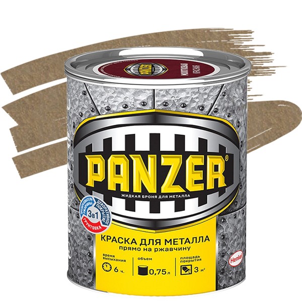 Купить Краска для металла Panzer молотковая золотистая 0,75 л