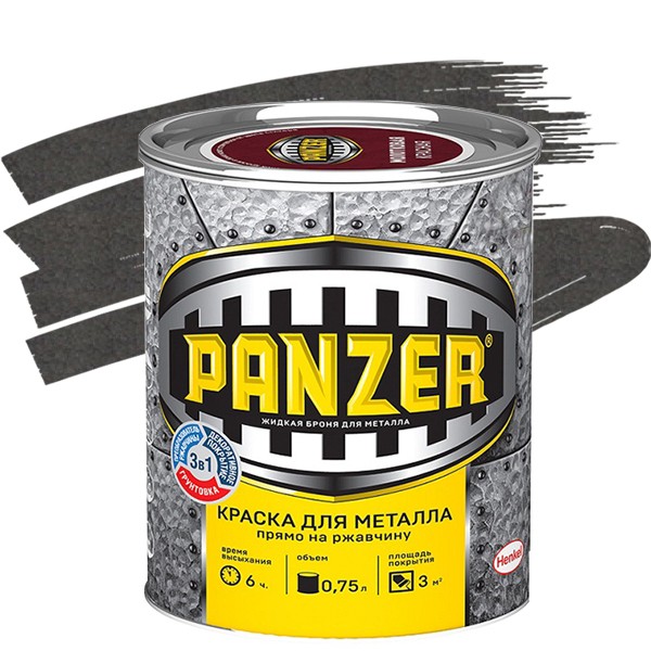 Купить Краска для металла Panzer молотковая серая 0,75 л