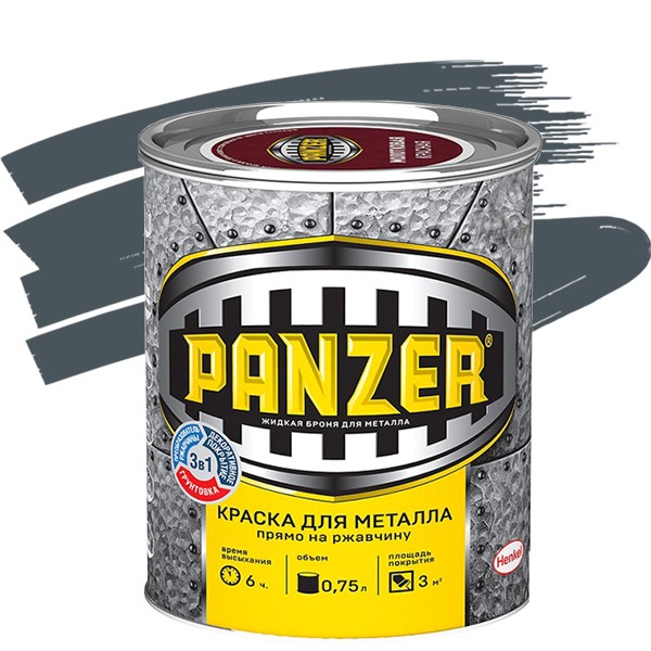 Краска для металла Panzer гладкая серая 0,75 л