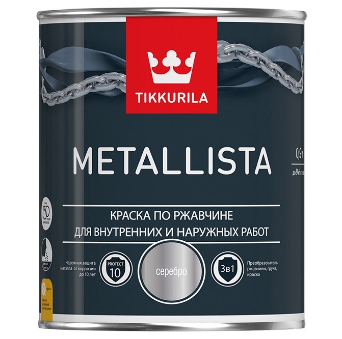 Купить Краска по ржавчине Tikkurila Metallista глянцевая серебряная 0,9 л