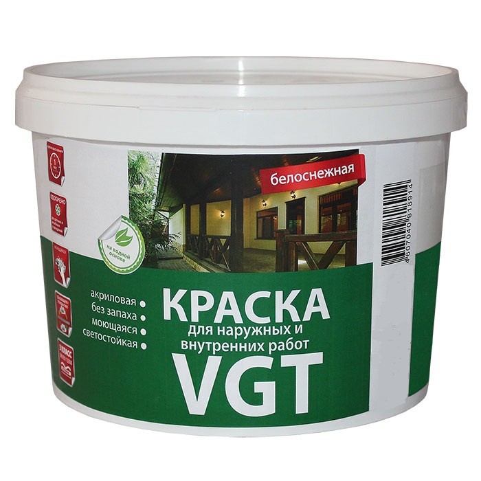 Купить Краска для наружных и внутренних работ VGT ВД-АК-1180 белоснежная 15 кг