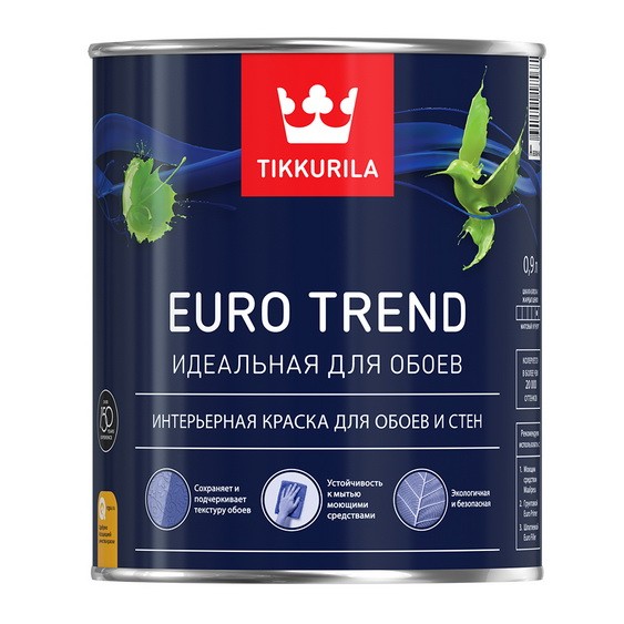 Купить Краска для обоев и стен Tikkurila Euro Trend основа А 0,9 л