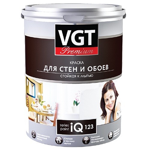 Купить Краска моющаяся VGT Premium IQ123 для стен и обоев база А 2 л