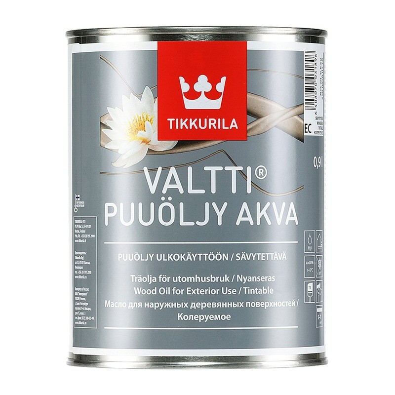 Купить Масло Tikkurila Valtti Puuoljy Akva бесцветный 0.9 л