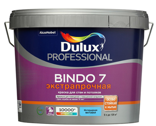 Купить Краска интерьерная водно-дисперсионная Dulux Bindo 7 экстрапрочная моющаяся основа белая 9 л