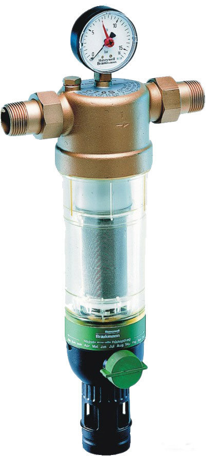 Фильтр тонкой очистки Honeywell HS10S-1/2″-AA для холодной воды 100 мкм с промывочным краном и редуктором давления