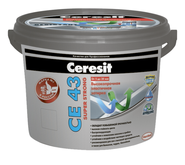

Ceresit CE43 Super strong 07, 2 кг, Затирка водоотталкивающая, Серый