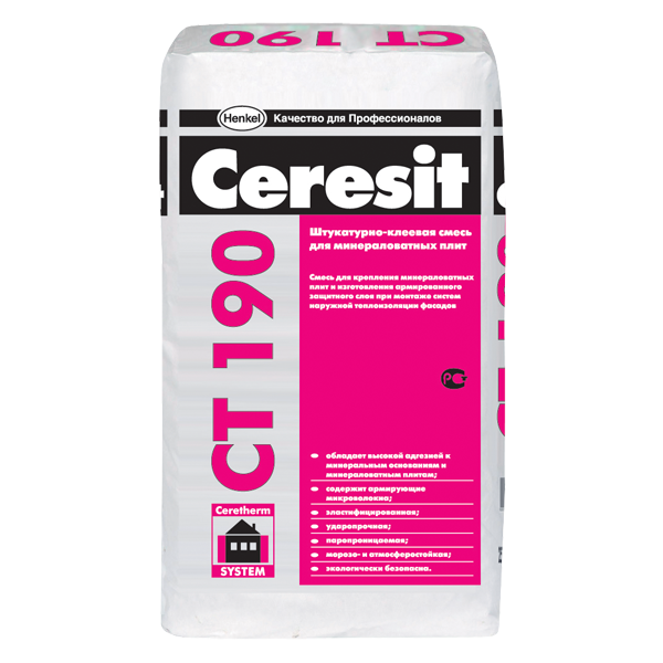 Ceresit CT 190, смесь клеевая для минераловатных плит