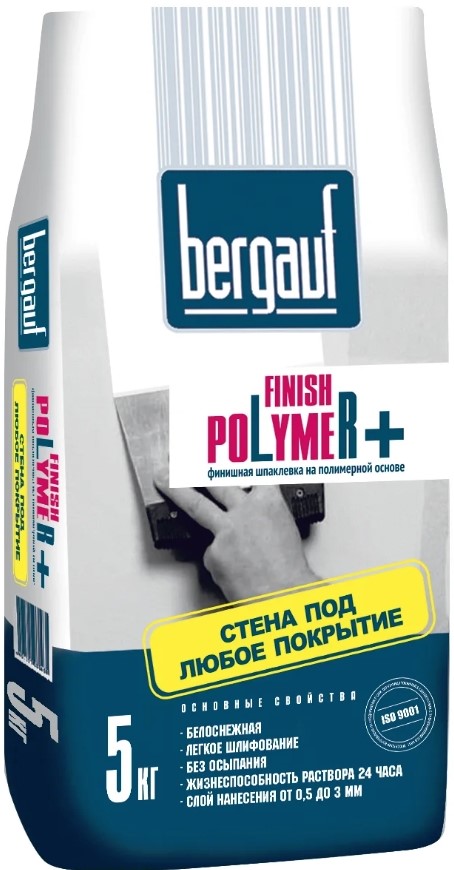 Bergauf Finish Polymer+ 5 кг, Шпатлевка полимерная финишная (белая)