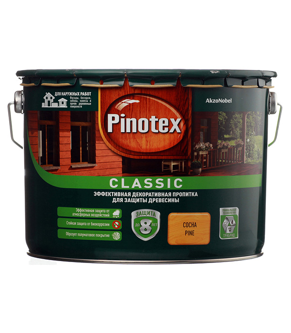 

Антисептик Pinotex Classic декоративный для дерева сосна 9 л