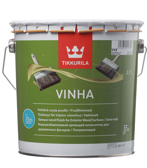 

Антисептик Tikkurila Vinha декоративный для дерева белый основа VVA 2.7 л