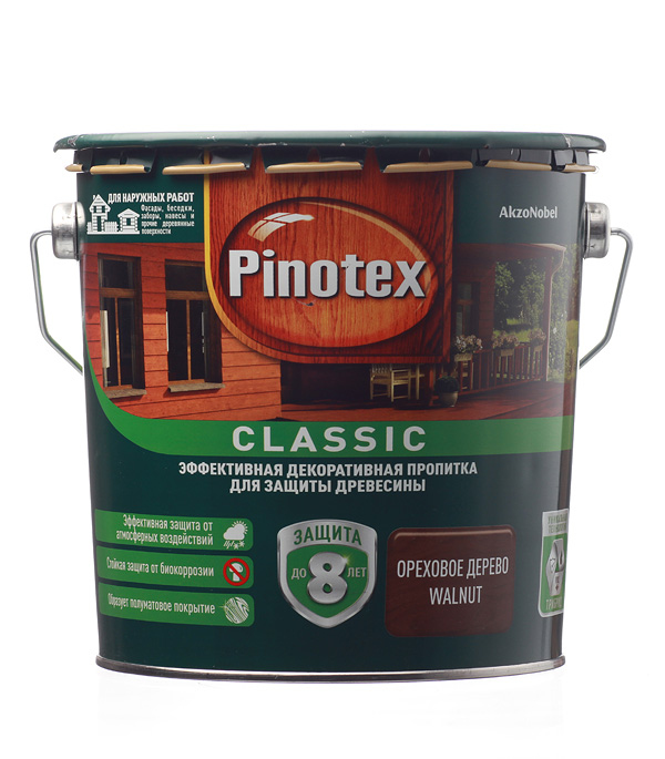 

Антисептик Pinotex Classic декоративный для дерева орех 2.7 л